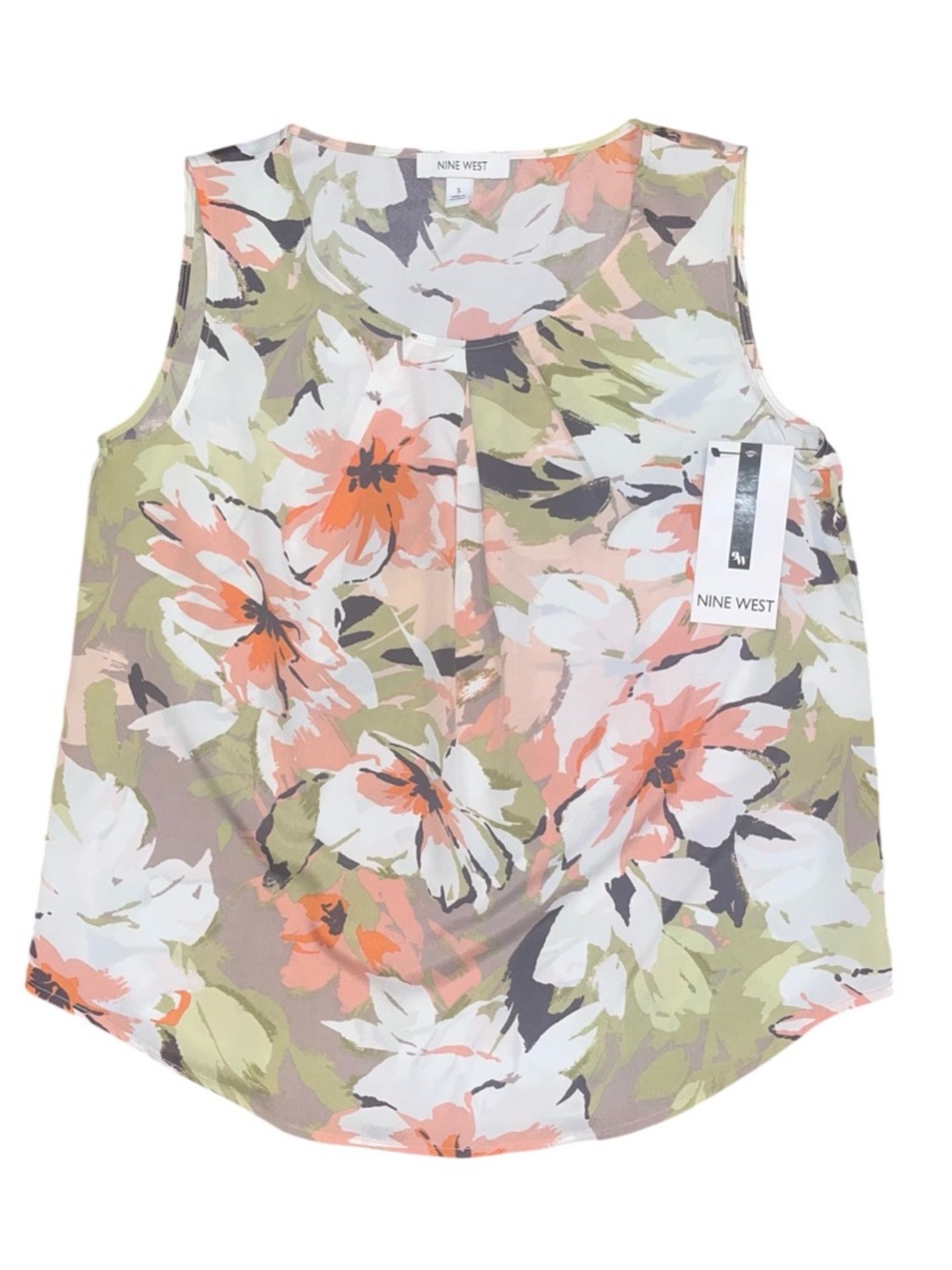 Nine West Pink Green White Floral Dressy Blouse Tank NWT Small Water Lilly